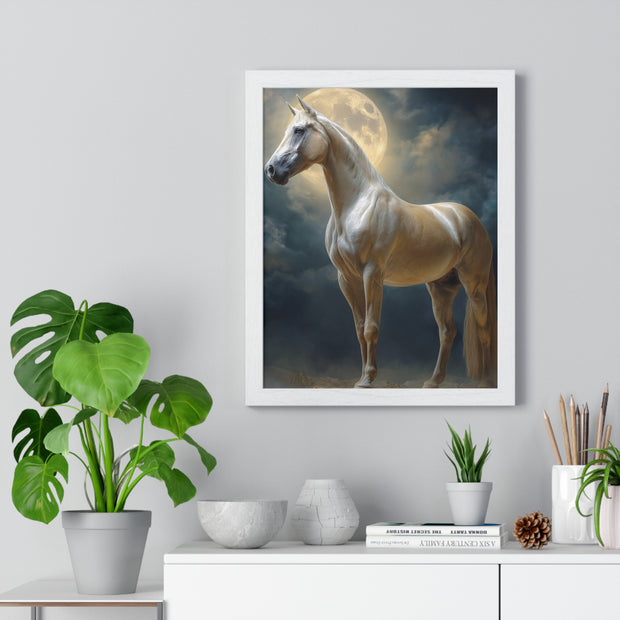 Majestic Horse Vertical Framed Poster | Equestrian Art Decor | Perfect Gift for Horse Lovers | Moonlit Wall Art | Home Office Decoration
