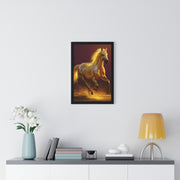 Golden Horse Vertical Framed Poster, Equestrian Decor, Horse Lover Gift, Wall Art, Home Office Decoration