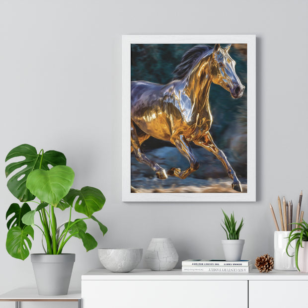 Golden Horse Framed Poster, Equestrian Art, Animal Lover Gift, Home Decor, Wall Art, Gift for Horse Enthusiasts