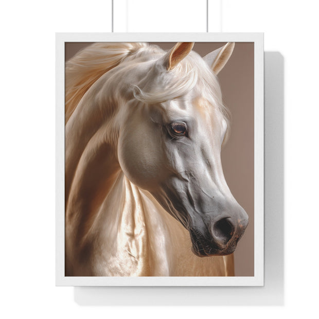 Majestic White Horse Art Print | Vertical Framed Poster for Home Decor, Horse Lover Gift, Equestrian Wall Art, Animal Themed Room