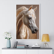 Majestic White Horse Art Print | Vertical Framed Poster for Home Decor, Horse Lover Gift, Equestrian Wall Art, Animal Themed Room