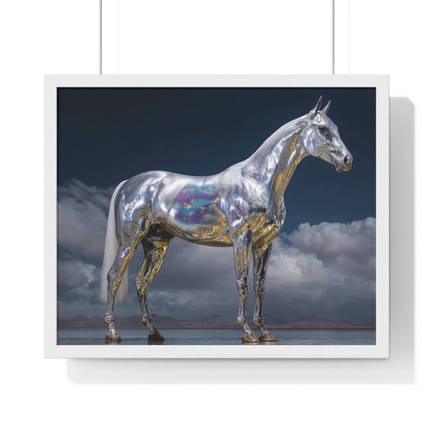 Sleek Metallic Horse Poster, Wall Art, Equine Decor, Animal Lover Gift, Modern Home Decoration, Unique Framed Art