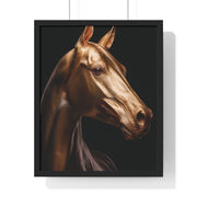 Golden Horse Vertical Framed Poster, Elegant Wall Art, Horse Lover Gift, Modern Home Decor, Animal Art Print