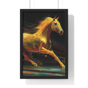 Golden Horse Art Vertical Framed Poster, Equestrian Home Decor, Gallery Wall Artwork, Horse Lover Gift, Vibrant Animal Print