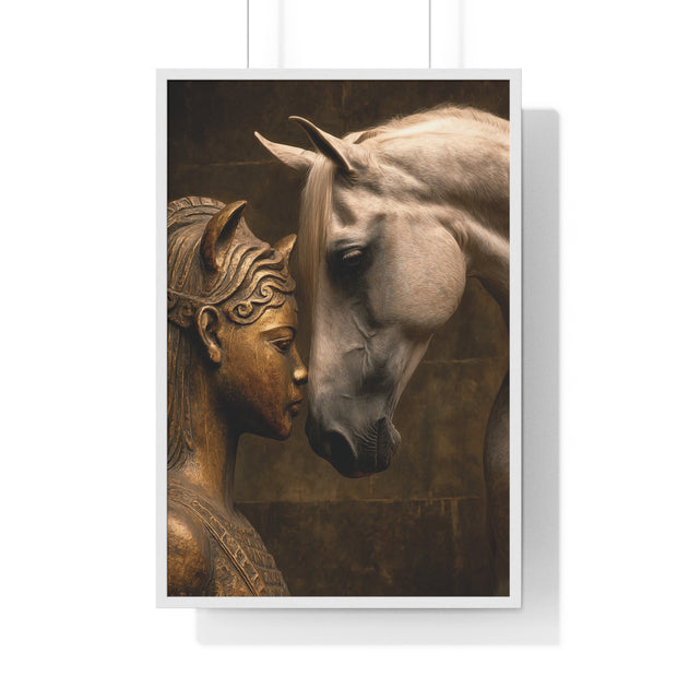 Horse and Statue Framed Art Print, Nostalgic Wall Decor for Horse Lovers, Unique Gift for Home, Equestrian Art, Equine Themed Wall Art