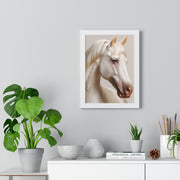 Elegant White Horse Art, Vertical Framed Poster, Horse Decor, Animal Lover Gift, Wall Art, Home Gallery Display