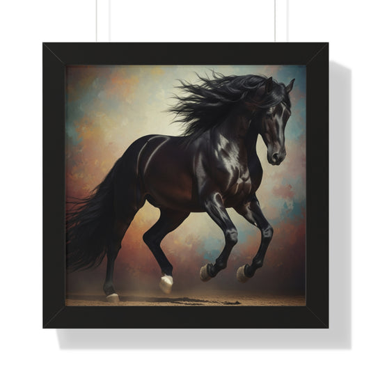 Elegant Black Horse Framed Poster, Horse Wall Art, Equestrian Decor, Animal Lover Gift, Home Office Decoration