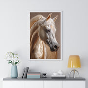 Majestic White Horse Art Print | Vertical Framed Poster for Home Decor, Horse Lover Gift, Equestrian Wall Art, Animal Themed Room