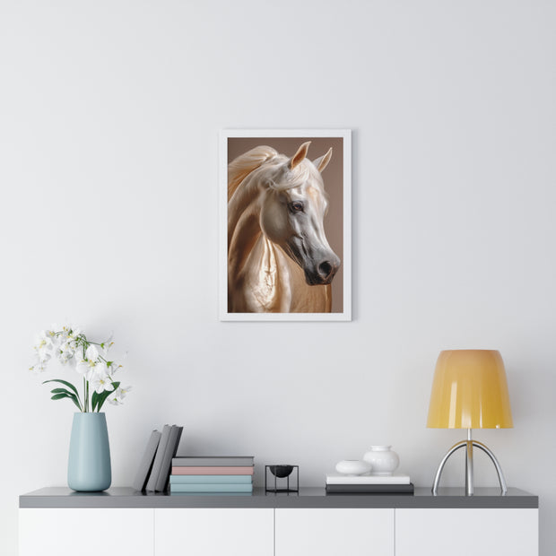 Majestic White Horse Art Print | Vertical Framed Poster for Home Decor, Horse Lover Gift, Equestrian Wall Art, Animal Themed Room
