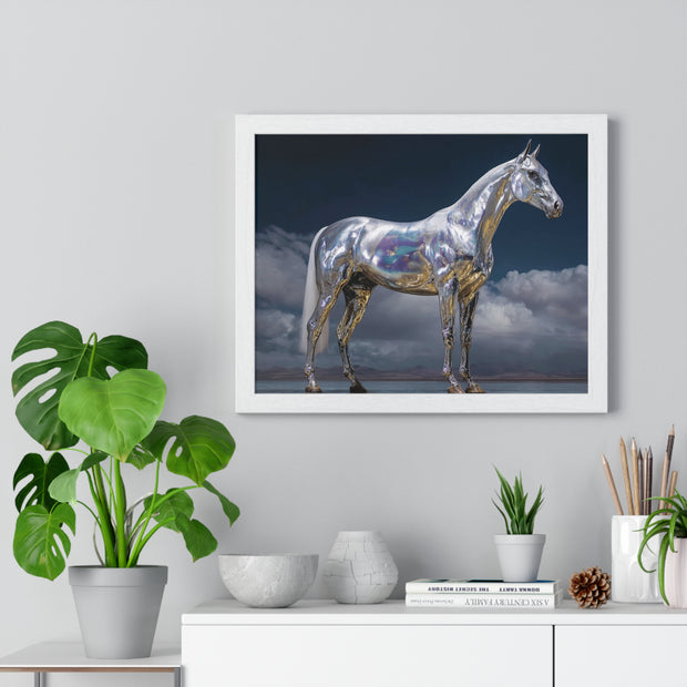 Sleek Metallic Horse Poster, Wall Art, Equine Decor, Animal Lover Gift, Modern Home Decoration, Unique Framed Art