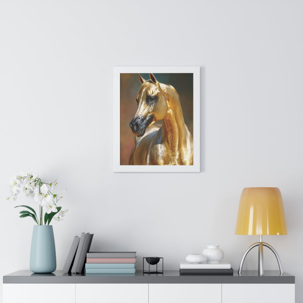 Golden Horse Framed Vertical Poster, Equestrian Decor, Horse Lover Gift, Farmhouse Wall Art, Animal Prints
