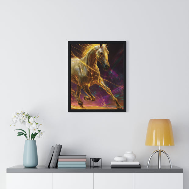 Majestic Golden Horse Framed Poster, Horse Art, Equine Decor, Animal Lover Gift, Wall Art for Home, Motivational Wall Decor