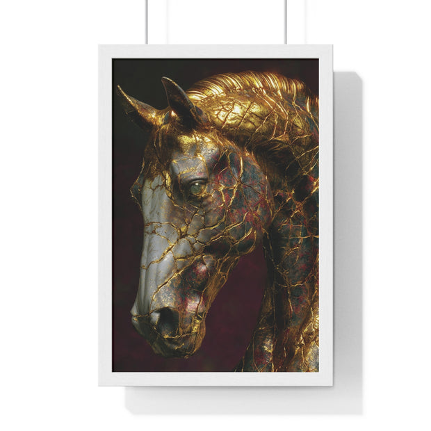 Elegant Horse Framed Art Print | Gold Abstract Horse Wall Decor, Horse Lover Gift, Rustic Home Decor, Equine Print