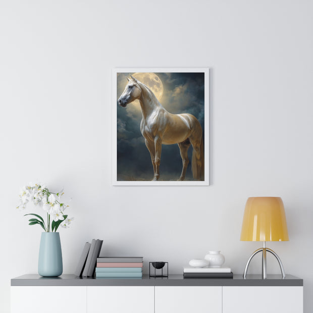 Majestic Horse Vertical Framed Poster | Equestrian Art Decor | Perfect Gift for Horse Lovers | Moonlit Wall Art | Home Office Decoration
