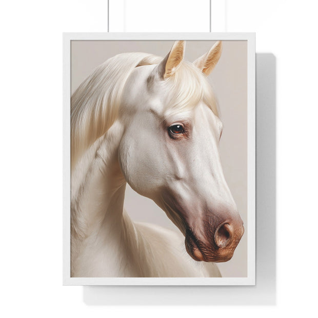 Elegant White Horse Art, Vertical Framed Poster, Horse Decor, Animal Lover Gift, Wall Art, Home Gallery Display