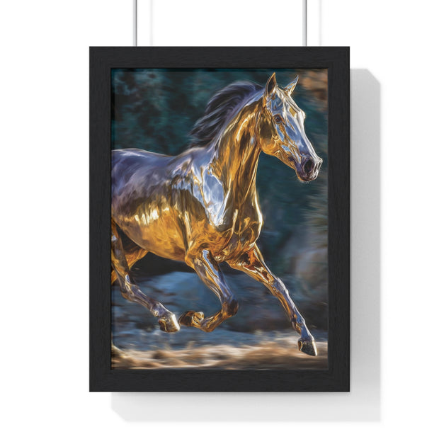 Golden Horse Framed Poster, Equestrian Art, Animal Lover Gift, Home Decor, Wall Art, Gift for Horse Enthusiasts