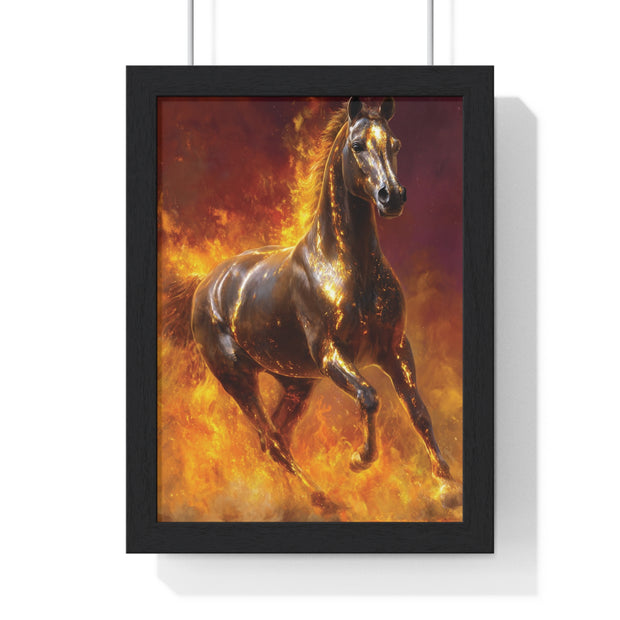 Majestic Fire Horse Vertical Framed Poster, Horse Wall Art, Equestrian Decor, Gift for Animal Lovers, Unique Home Decor