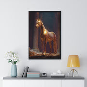 Elegant Gold Horse Vertical Framed Poster, Home Decor, Fine Art Print, Wall Art, Modern Decor, Gift for Horse Lovers