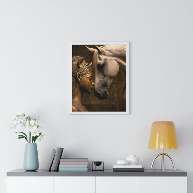Horse and Statue Framed Art Print, Nostalgic Wall Decor for Horse Lovers, Unique Gift for Home, Equestrian Art, Equine Themed Wall Art