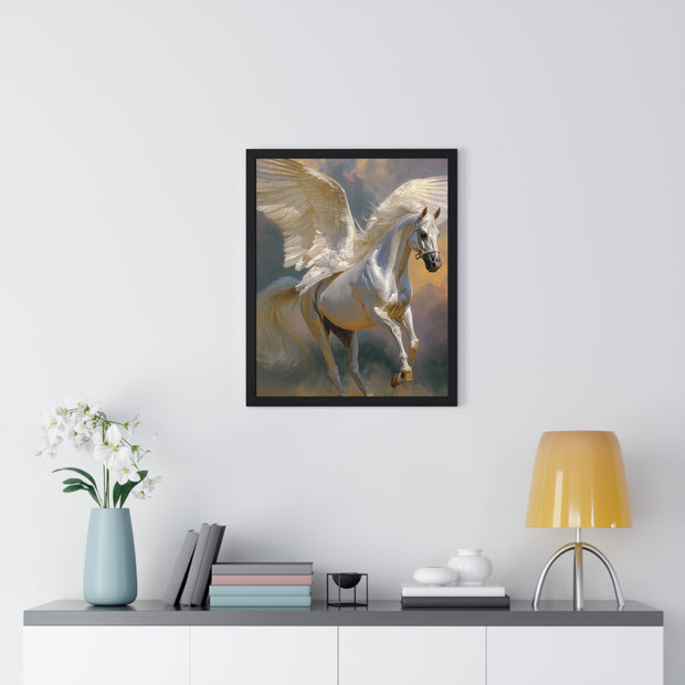 Majestic Pegasus Vertical Framed Poster | Wall Art, Home Decor, Equine Art, Gift for Horse Lovers, Fantasy Art