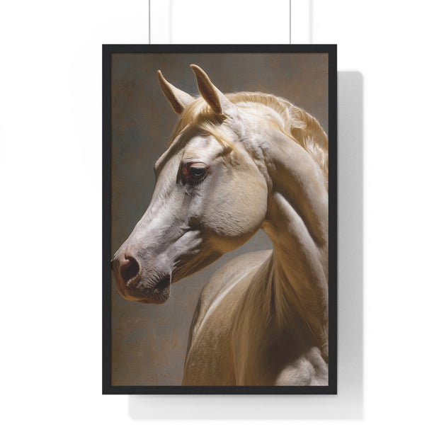 Elegant Horse Framed Art Print, White Horse Wall Decor, Equine Decor, Animal Lover Gift, Rustic Home Wall Art