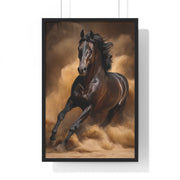 Elegant Galloping Horse Vertical Framed Poster, Equine Art, Horse Lover Gift, Home Decor, Animal Wall Art, Rustic Style, Equine Wall Decor