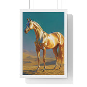 Golden Horse Vertical Framed Poster, Modern Wall Art, Equestrian Decor, Animal Lover Gift, Home Aesthetic