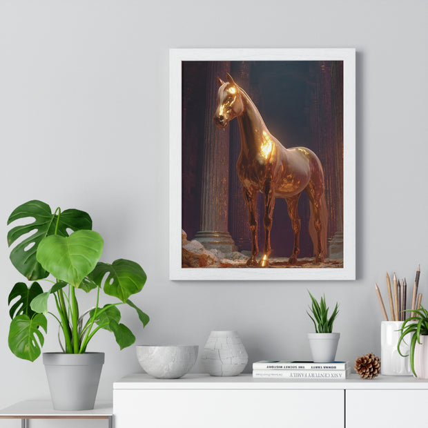 Elegant Gold Horse Vertical Framed Poster, Home Decor, Fine Art Print, Wall Art, Modern Decor, Gift for Horse Lovers