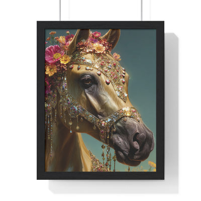 Elegant Horse Beauty Wall Art Print, Floral Horse Framed Poster for Animal Lovers, Home Decor, Gift for Equine Enthusiasts