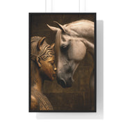 Horse and Statue Framed Art Print, Nostalgic Wall Decor for Horse Lovers, Unique Gift for Home, Equestrian Art, Equine Themed Wall Art