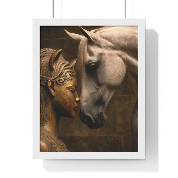 Horse and Statue Framed Art Print, Nostalgic Wall Decor for Horse Lovers, Unique Gift for Home, Equestrian Art, Equine Themed Wall Art
