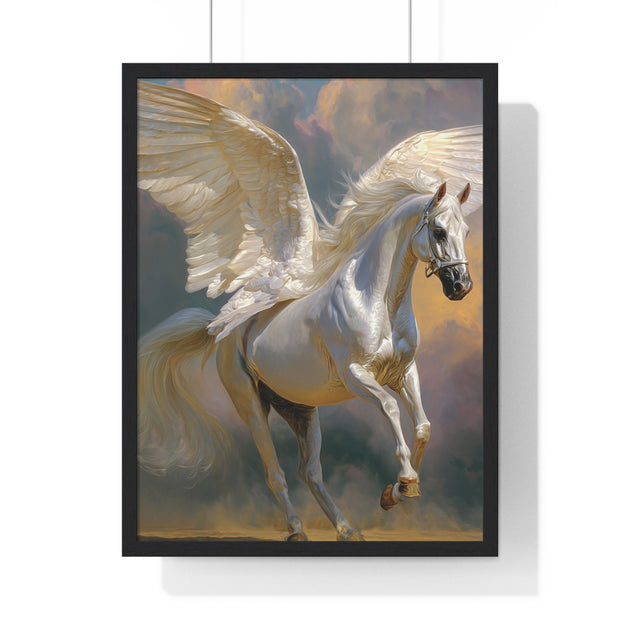 Majestic Pegasus Vertical Framed Poster | Wall Art, Home Decor, Equine Art, Gift for Horse Lovers, Fantasy Art