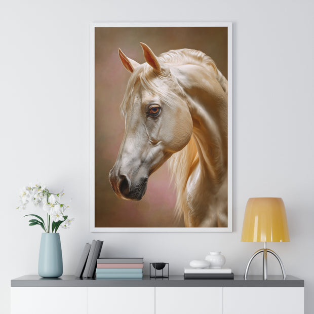 Elegant Horse Portrait Framed Poster, Equine Art Print, Horse Lover Decor, Animal Wall Art, Gift for Equestrian Enthusiasts