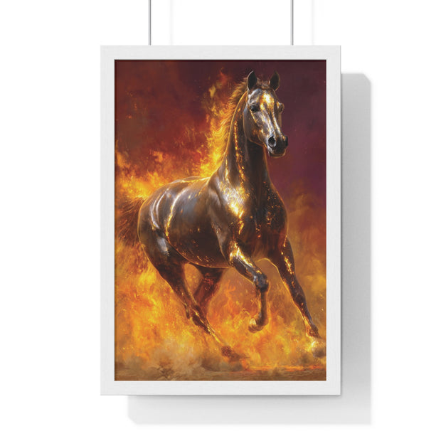 Majestic Fire Horse Vertical Framed Poster, Horse Wall Art, Equestrian Decor, Gift for Animal Lovers, Unique Home Decor