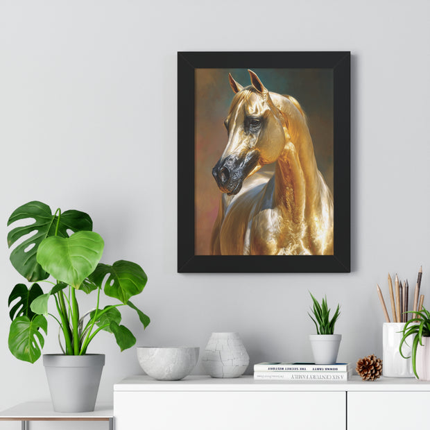 Golden Horse Framed Vertical Poster, Equestrian Decor, Horse Lover Gift, Farmhouse Wall Art, Animal Prints