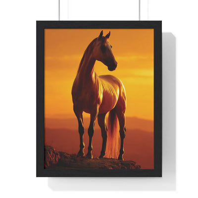 Majestic Horse Sunset Framed Poster - Nature Art Decor, Equine Wall Art, Western Home Decor, Gift for Horse Lovers, Animal Print