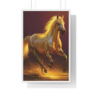 Golden Horse Vertical Framed Poster, Equestrian Decor, Horse Lover Gift, Wall Art, Home Office Decoration