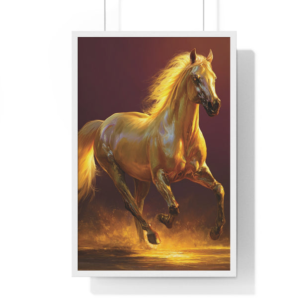 Golden Horse Vertical Framed Poster, Equestrian Decor, Horse Lover Gift, Wall Art, Home Office Decoration