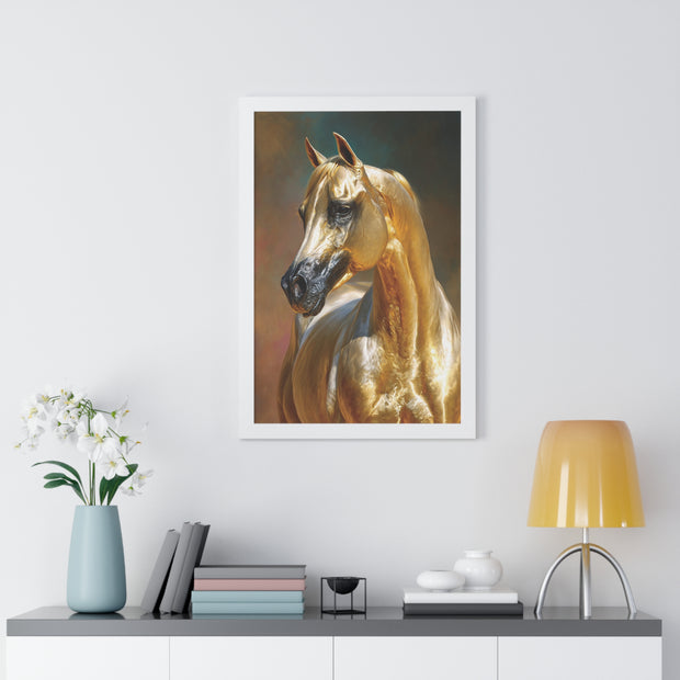 Golden Horse Framed Vertical Poster, Equestrian Decor, Horse Lover Gift, Farmhouse Wall Art, Animal Prints