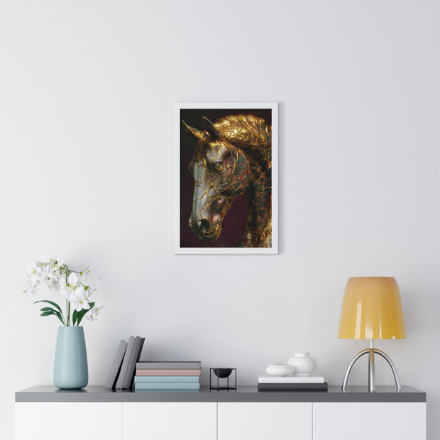 Elegant Horse Framed Art Print | Gold Abstract Horse Wall Decor, Horse Lover Gift, Rustic Home Decor, Equine Print