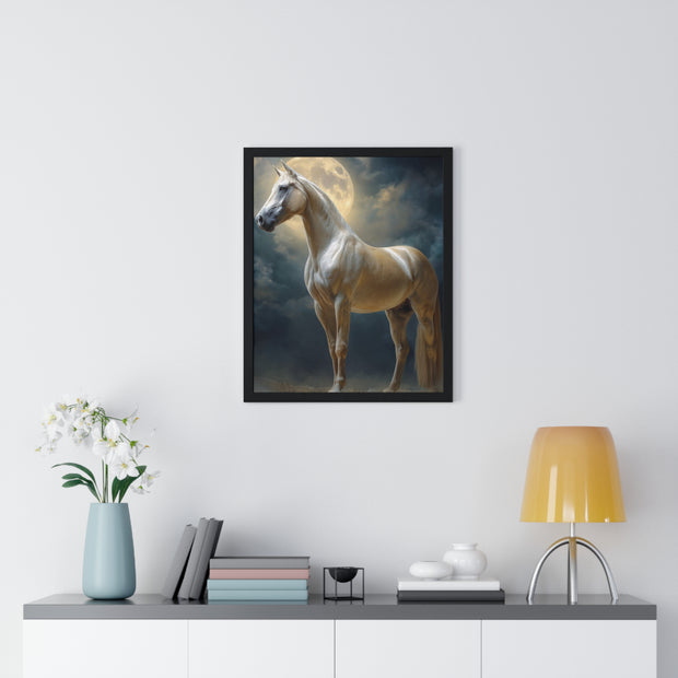 Majestic Horse Vertical Framed Poster | Equestrian Art Decor | Perfect Gift for Horse Lovers | Moonlit Wall Art | Home Office Decoration