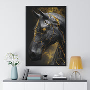 Elegant Horse Framed Art Print, Modern Wall Decor, Unique Home Accent, Gift for Horse Lovers, Art for Living Room, Black Gold Art