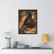 Elegant Galloping Horse Vertical Framed Poster, Equine Art, Horse Lover Gift, Home Decor, Animal Wall Art, Rustic Style, Equine Wall Decor