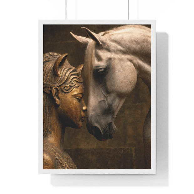 Horse and Statue Framed Art Print, Nostalgic Wall Decor for Horse Lovers, Unique Gift for Home, Equestrian Art, Equine Themed Wall Art