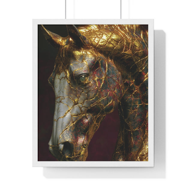 Elegant Horse Framed Art Print | Gold Abstract Horse Wall Decor, Horse Lover Gift, Rustic Home Decor, Equine Print