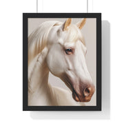 Elegant White Horse Art, Vertical Framed Poster, Horse Decor, Animal Lover Gift, Wall Art, Home Gallery Display