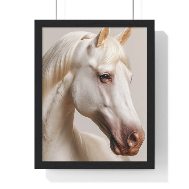 Elegant White Horse Art, Vertical Framed Poster, Horse Decor, Animal Lover Gift, Wall Art, Home Gallery Display
