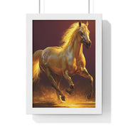 Golden Horse Vertical Framed Poster, Equestrian Decor, Horse Lover Gift, Wall Art, Home Office Decoration