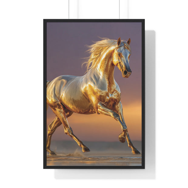 Golden Horse Framed Art Print, Equine Wall Decor, Horse Lover Gift, Equestrian Decor, Animal Home Art, Rustic Farmhouse Wall Art