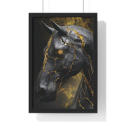 Elegant Horse Framed Art Print, Modern Wall Decor, Unique Home Accent, Gift for Horse Lovers, Art for Living Room, Black Gold Art